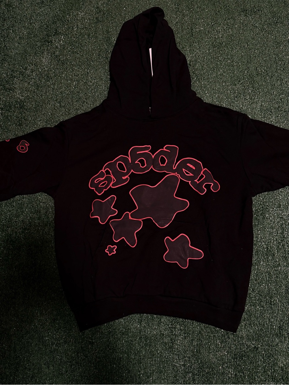 SP5DER Black/Red Puff Print Star Hoodie – OG Web Style
